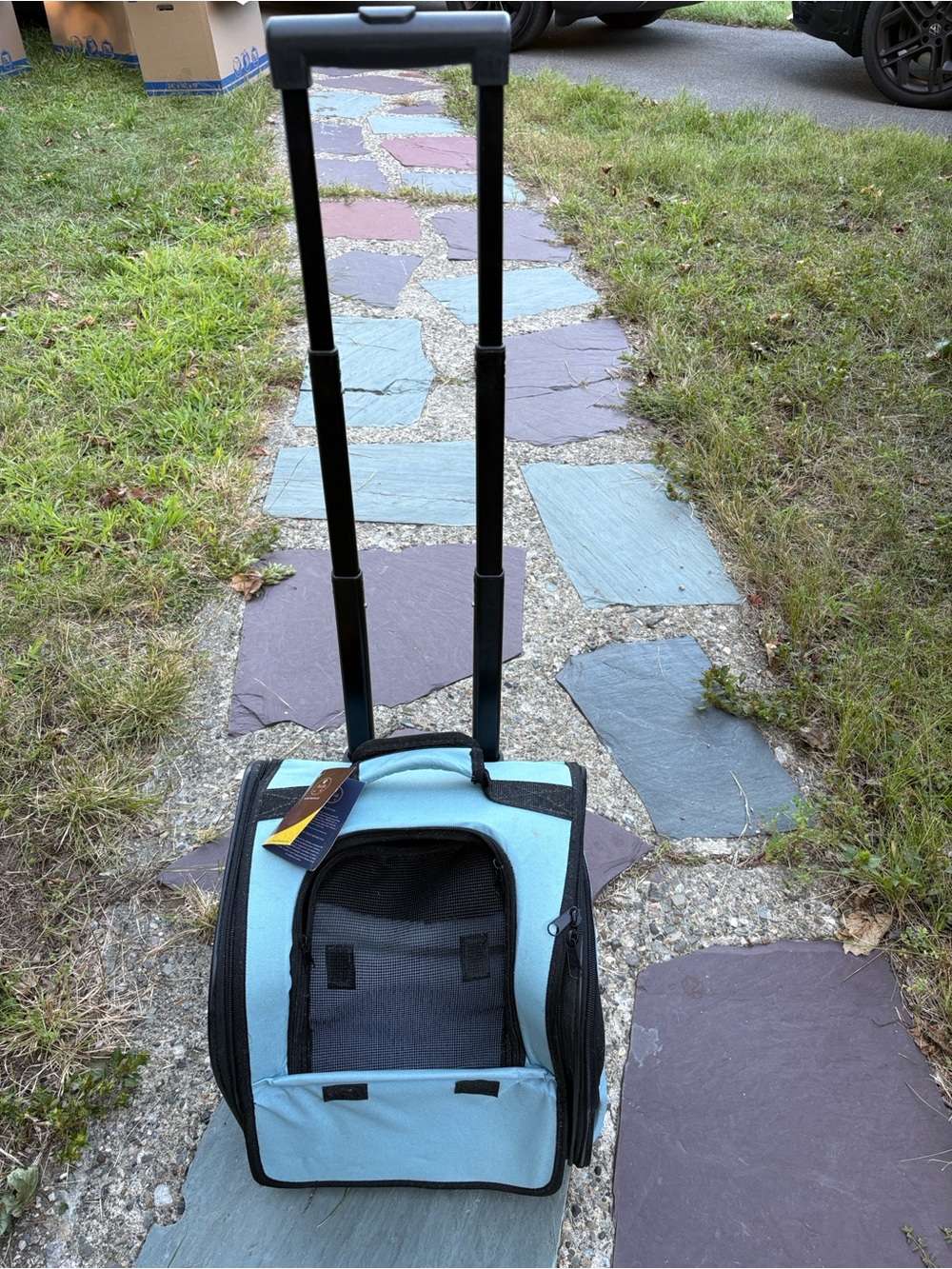 Blue Small Pet Rolling Carrier with Telescoping Handle